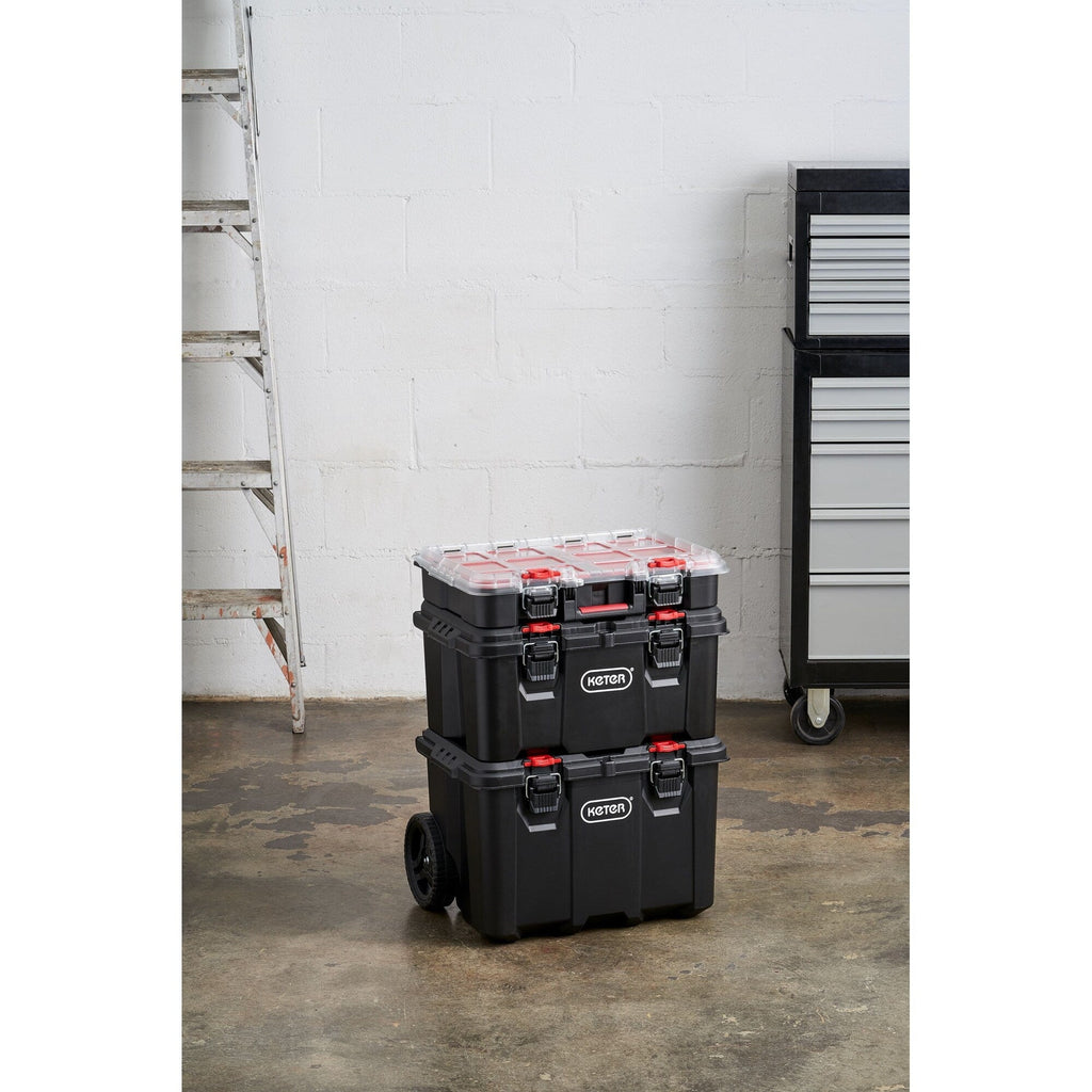 Boîte à outils mobile 3 pièces Keter Stack-n-Roll, rangement et organisation d'outils, système de boîte à outils modulaire en résine durable