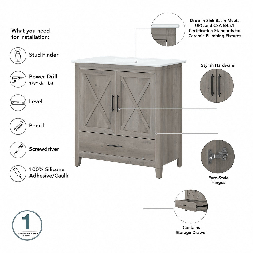 Meuble-lavabo Key West 32 W avec lavabo par Bush Furniture