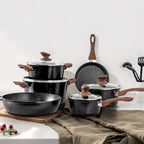 Batterie de cuisine antiadhésive de 15 pièces avec revêtement en granit Kitchen Academy