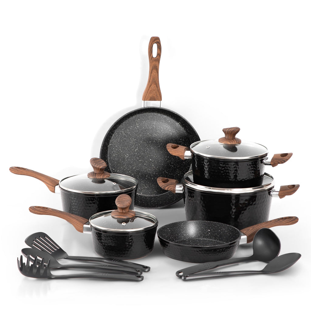 Batterie de cuisine antiadhésive de 15 pièces avec revêtement en granit Kitchen Academy