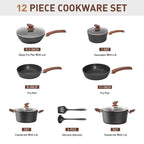 Batterie de cuisine antiadhésive, ensemble de 12 casseroles et poêles en granit