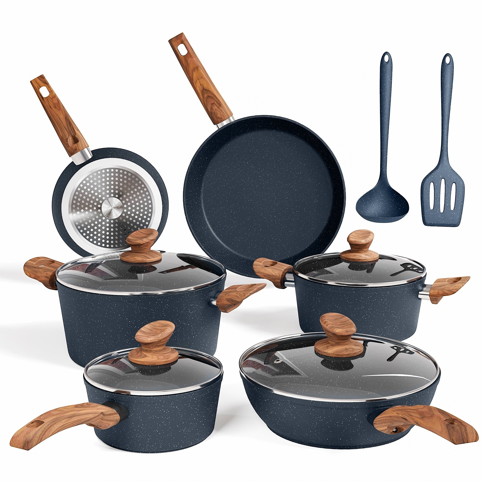 Batterie de cuisine antiadhésive, ensemble de 12 casseroles et poêles en granit