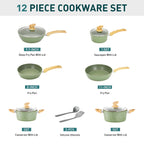 Batterie de cuisine antiadhésive, ensemble de 12 casseroles et poêles en granit