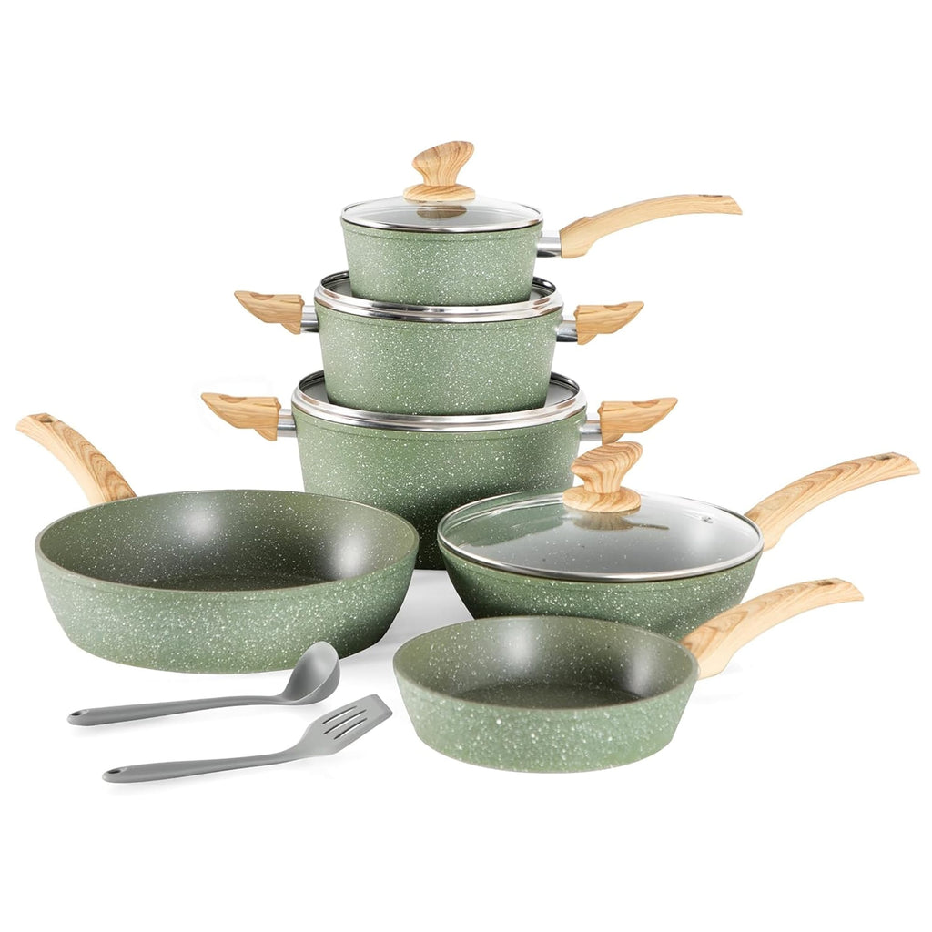 Batterie de cuisine antiadhésive, ensemble de 12 casseroles et poêles en granit