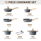 Batterie de cuisine antiadhésive, ensemble de 12 casseroles et poêles en granit