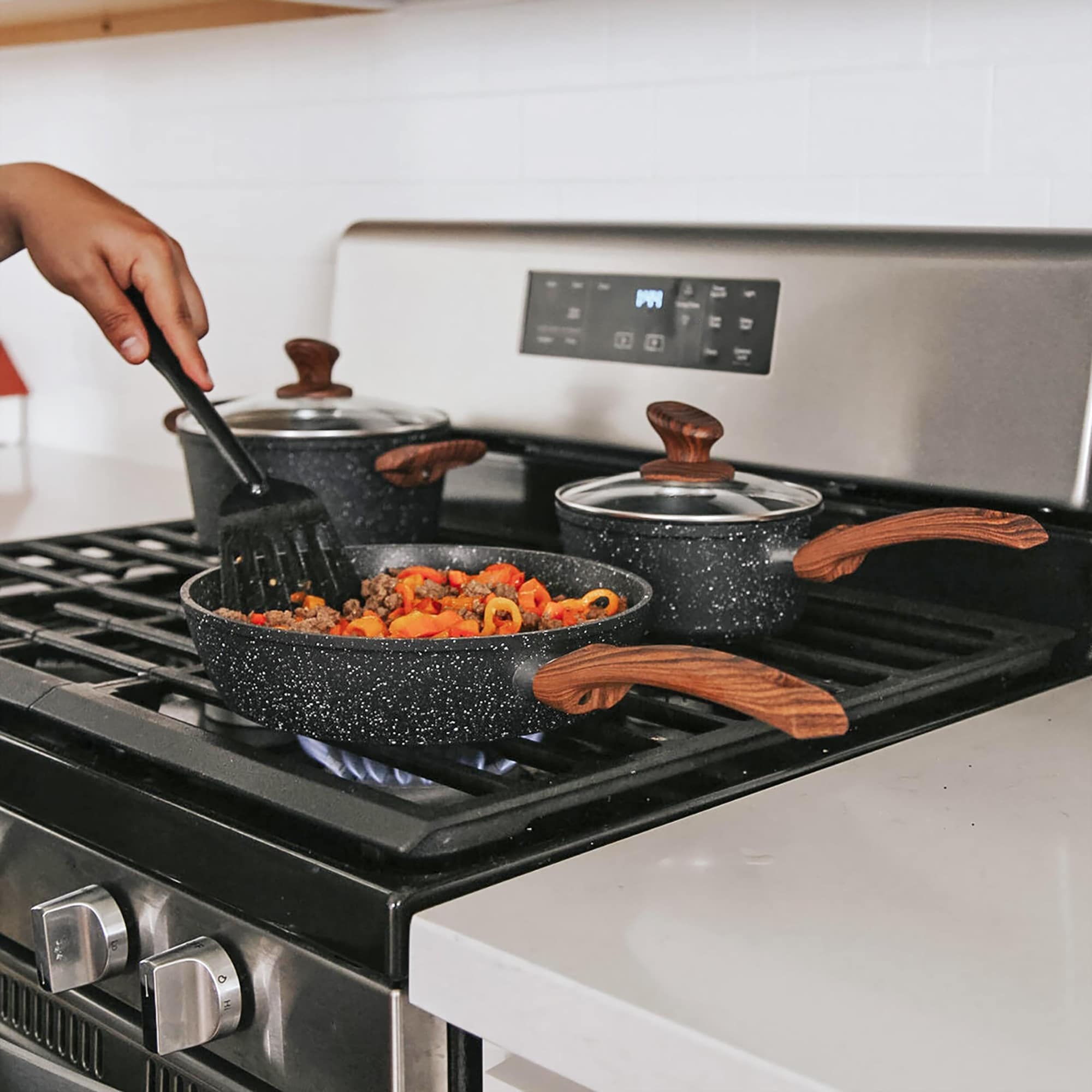 Batterie de cuisine antiadhésive, ensemble de 12 casseroles et poêles en granit