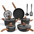 Batterie de cuisine en granit, poêles et casseroles antiadhésives, 12/15/30 pièces