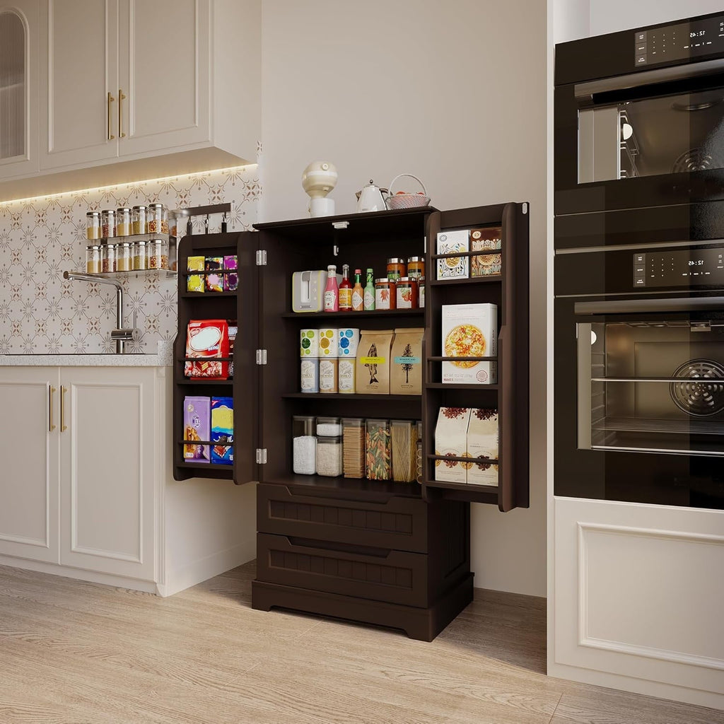 Armoire de rangement pour cuisine, garde-manger, armoire de rangement de salle de bain indépendante avec 2 portes et tiroirs