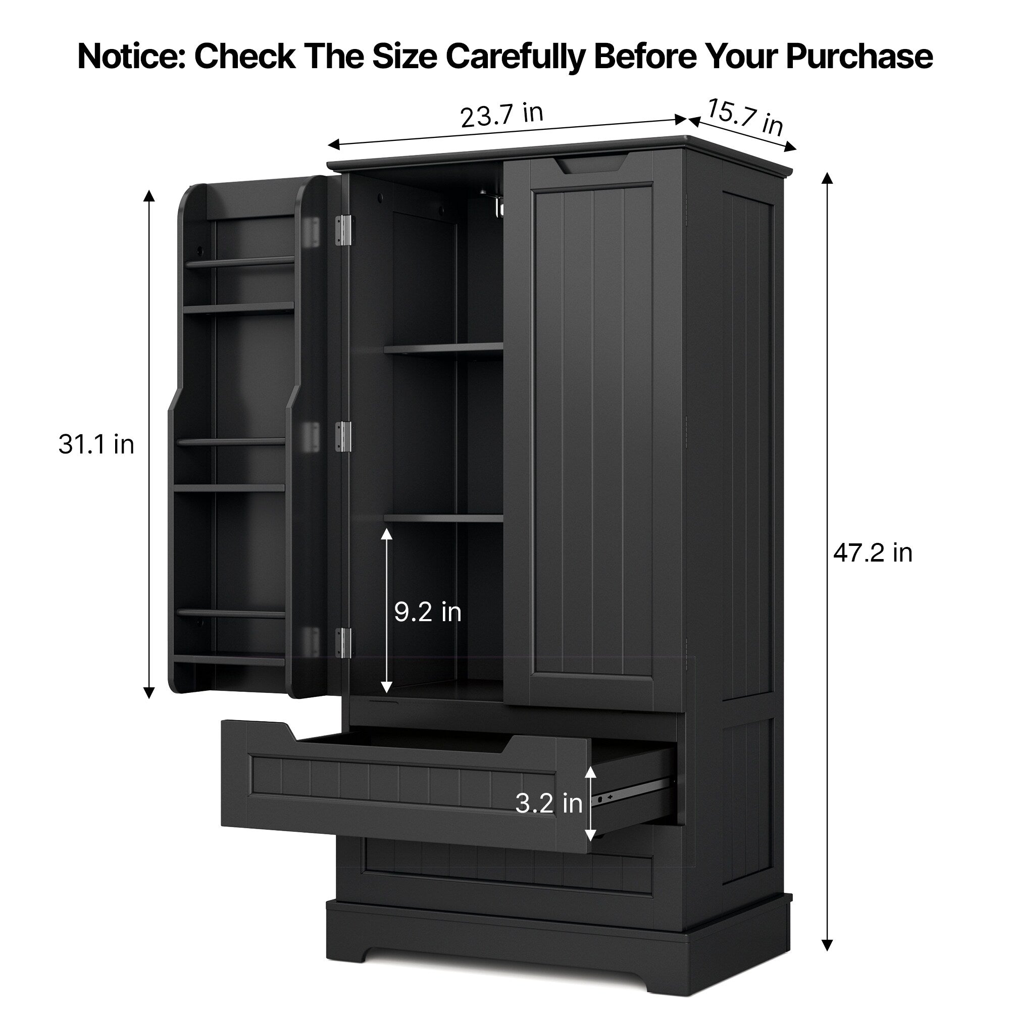 Armoire de rangement pour cuisine, garde-manger, armoire de rangement de salle de bain indépendante avec 2 portes et tiroirs