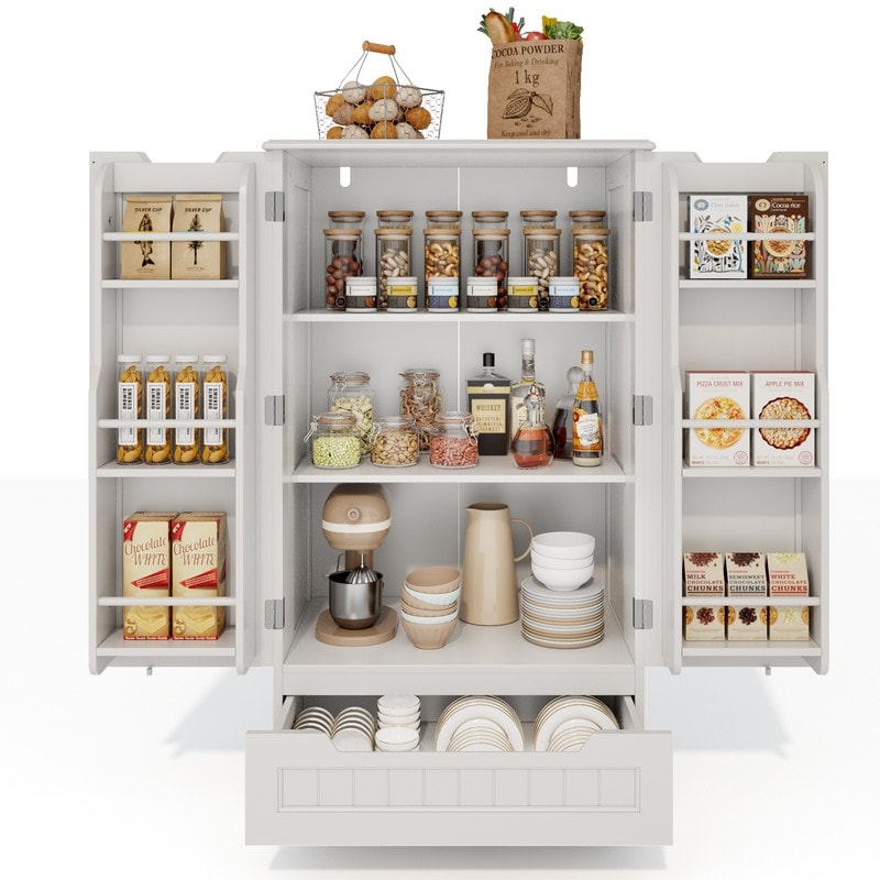Armoire de rangement pour cuisine, garde-manger, armoire de rangement de salle de bain indépendante avec 2 portes et tiroirs