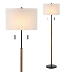 Lampe de sol à LED Koda 61 rustique en fer avec chandelier et chaînes de traction, finition bois marron/noir par JONATHAN Y