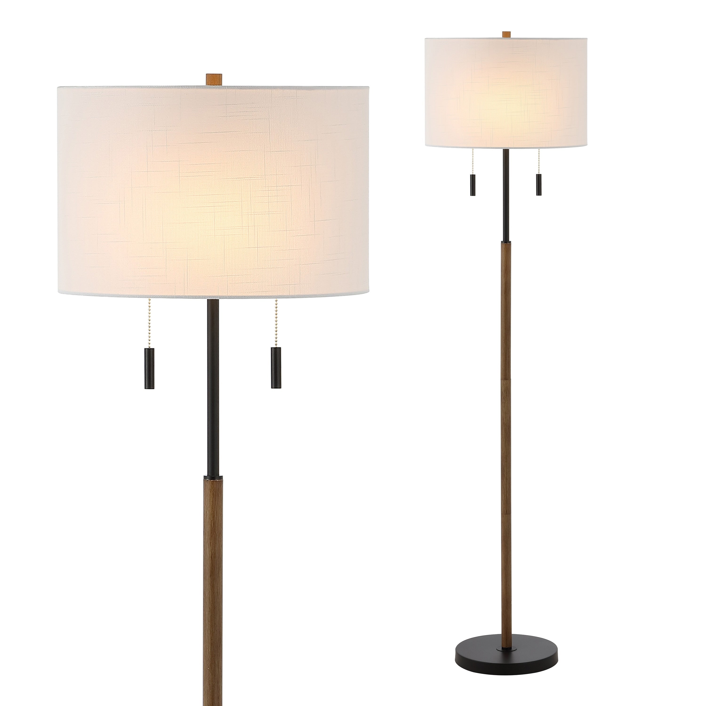 Lampe de sol à LED Koda 61 rustique en fer avec chandelier et chaînes de traction, finition bois marron/noir par JONATHAN Y