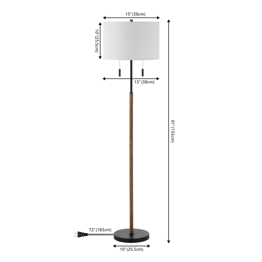 Lampe de sol à LED Koda 61 rustique en fer avec chandelier et chaînes de traction, finition bois marron/noir par JONATHAN Y