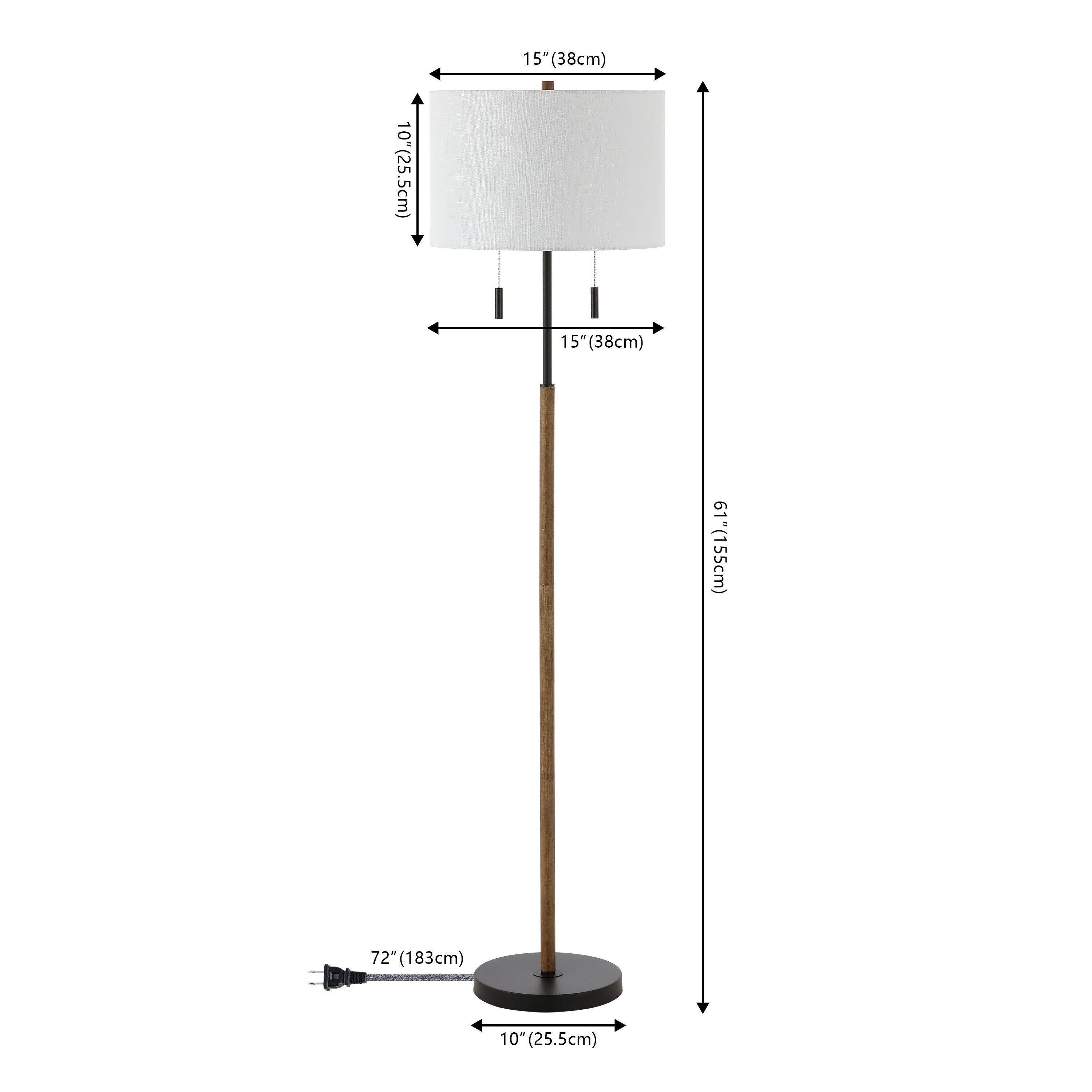 Lampe de sol à LED Koda 61 rustique en fer avec chandelier et chaînes de traction, finition bois marron/noir par JONATHAN Y