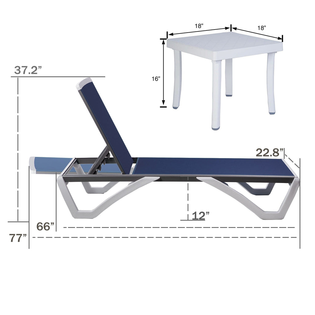 Chaise longue inclinable et réglable Kozyard Alan, pieds entièrement plats en aluminium et résine polypropylène