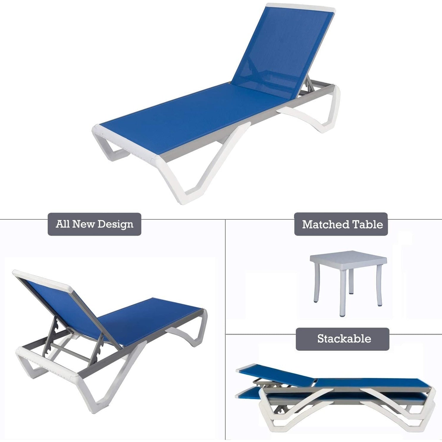 Chaise longue inclinable et réglable Kozyard Alan, pieds entièrement plats en aluminium et résine polypropylène
