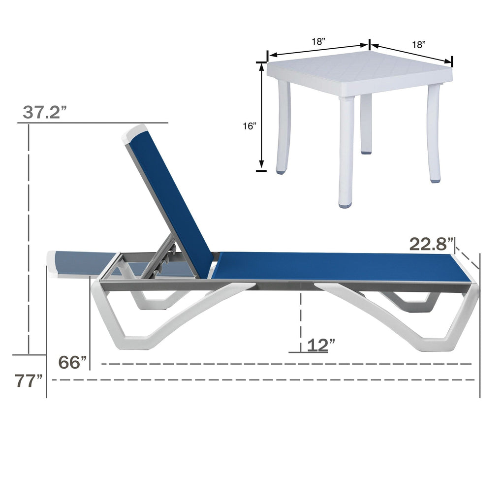 Chaise longue inclinable et réglable Kozyard Alan, pieds entièrement plats en aluminium et résine polypropylène