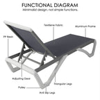 Chaise longue inclinable et réglable Kozyard Alan, pieds entièrement plats en aluminium et résine polypropylène