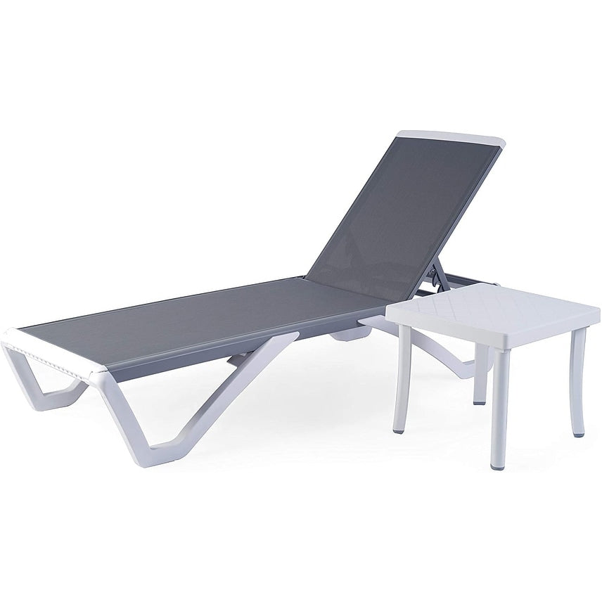 Chaise longue inclinable et réglable Kozyard Alan, pieds entièrement plats en aluminium et résine polypropylène