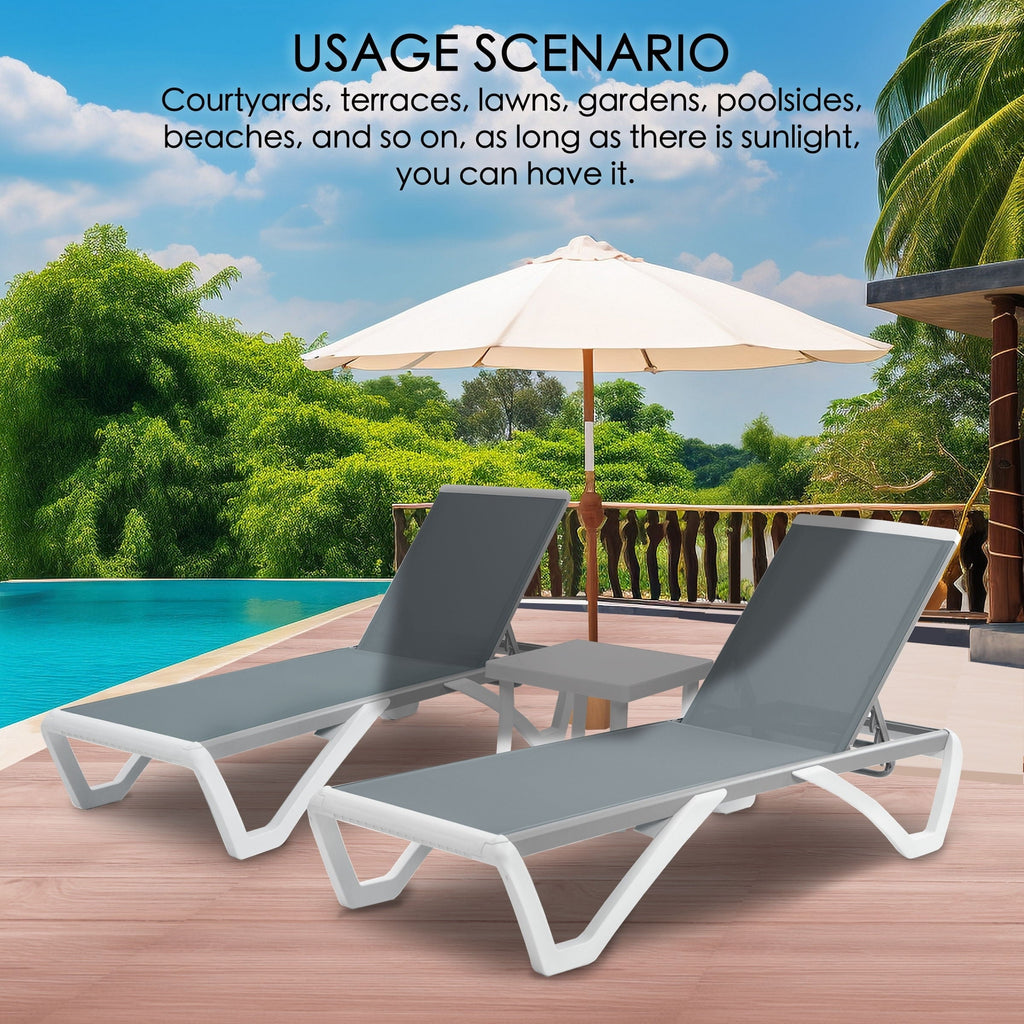 Chaise longue inclinable et réglable Kozyard Alan, pieds entièrement plats en aluminium et résine polypropylène
