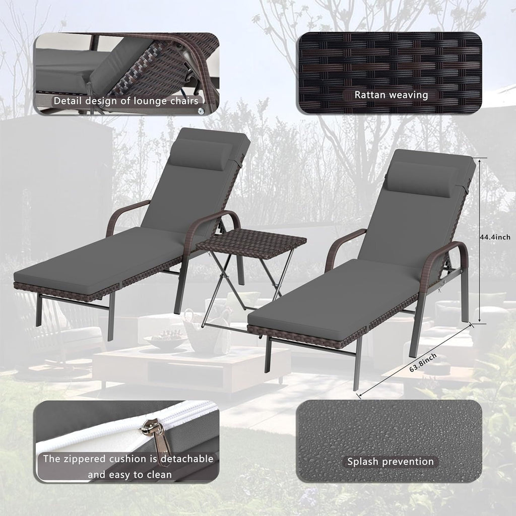 Ensemble de chaises longues d'extérieur 3 pièces Kullavik