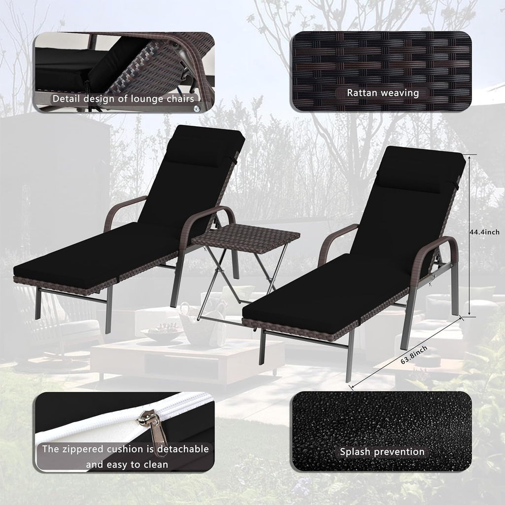Ensemble de chaises longues d'extérieur 3 pièces Kullavik