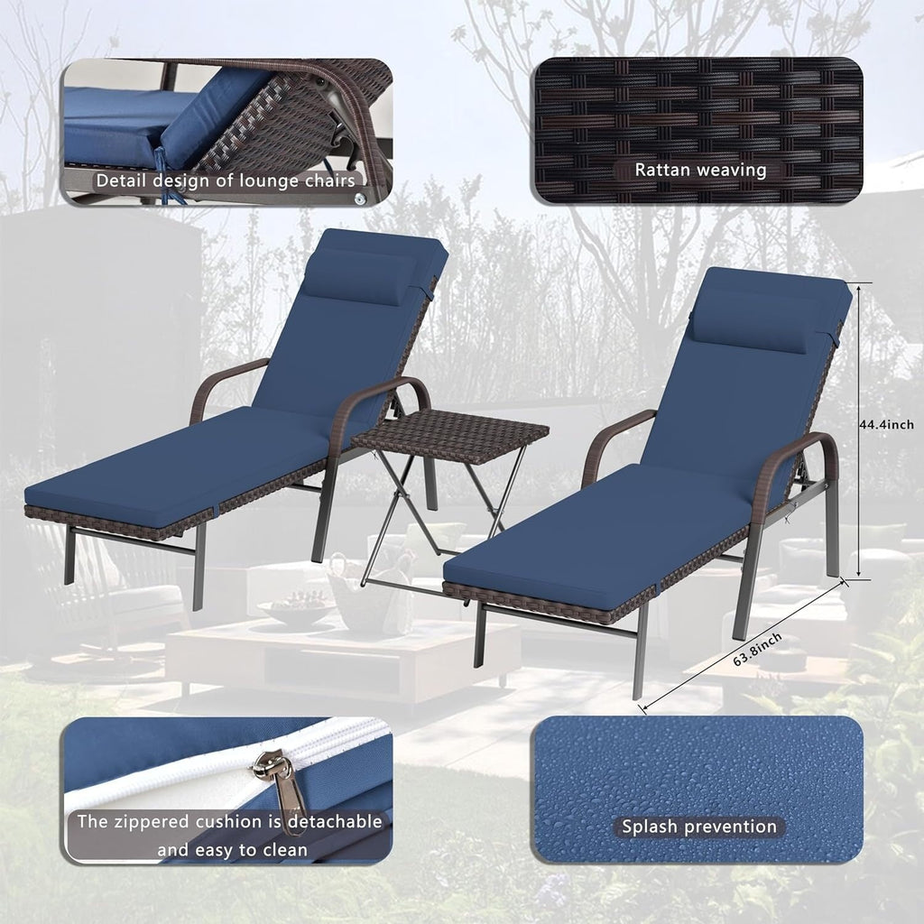 Ensemble de chaises longues d'extérieur 3 pièces Kullavik