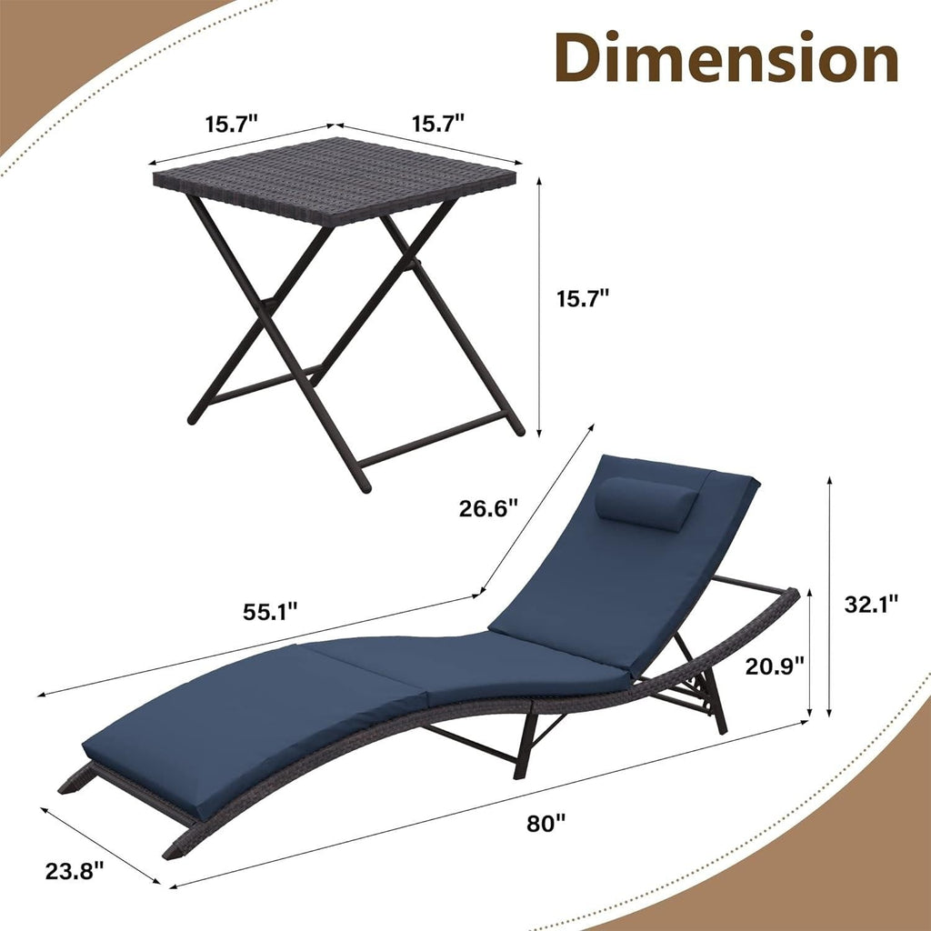 Ensemble de chaises longues d'extérieur 3 pièces Kullavik
