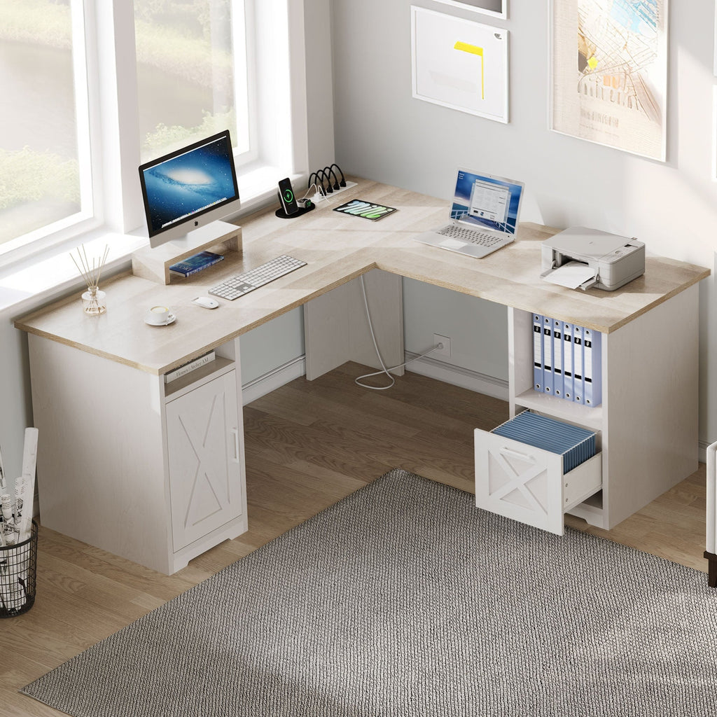 Bureau de jeu d'angle Moasis en L de 59 pouces avec support pour écran