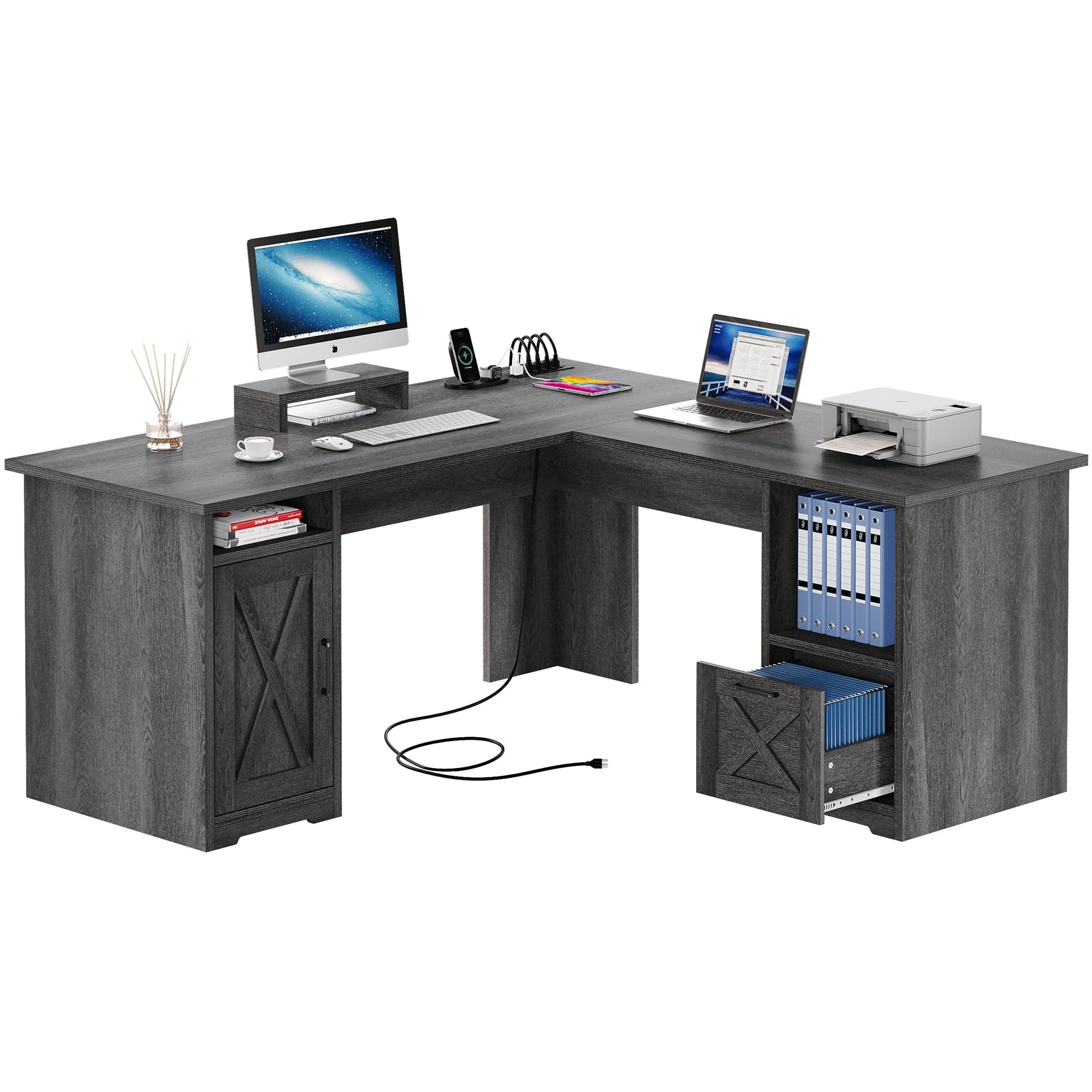 Bureau de jeu d'angle Moasis en L de 59 pouces avec support pour écran