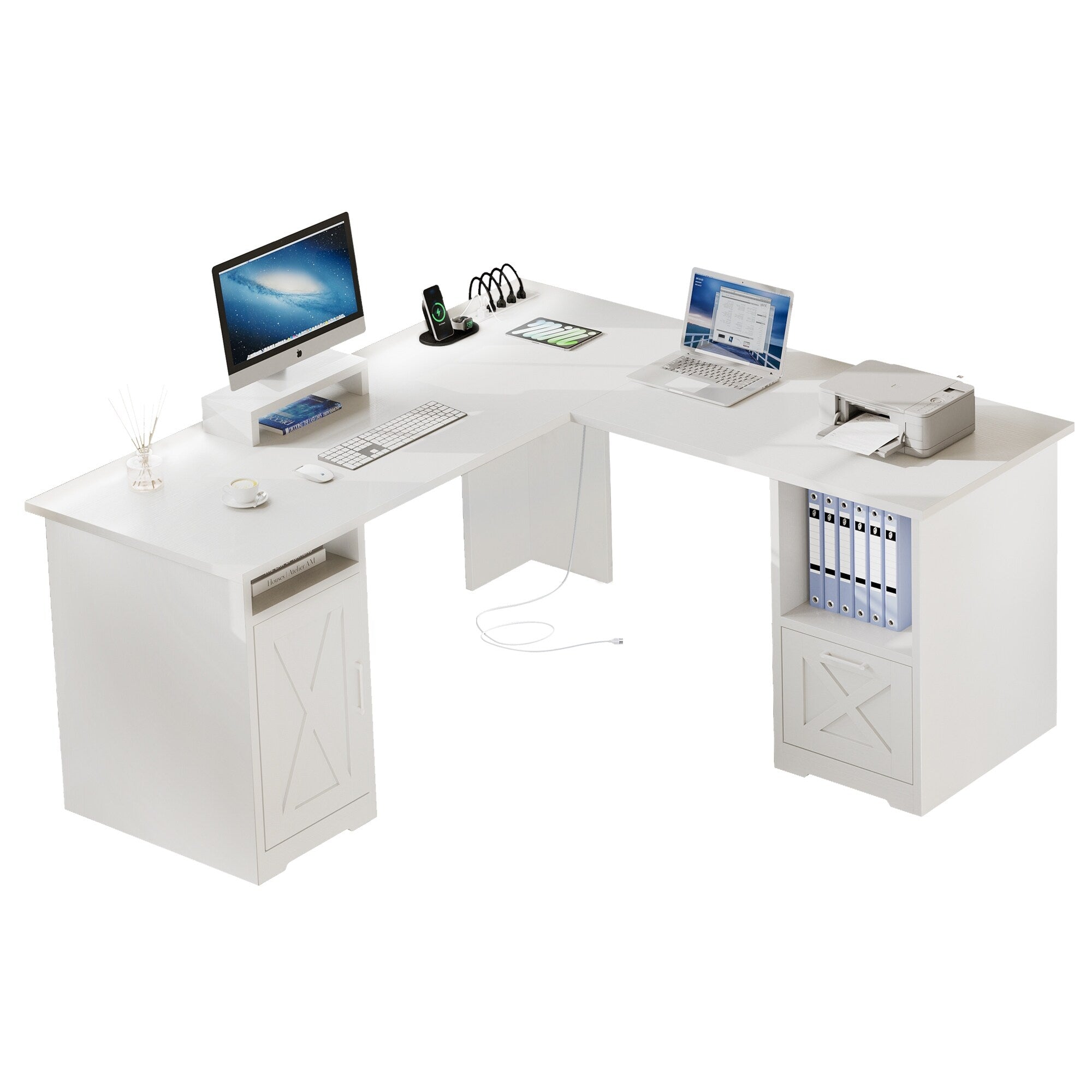 Bureau de jeu d'angle Moasis en L de 59 pouces avec support pour écran