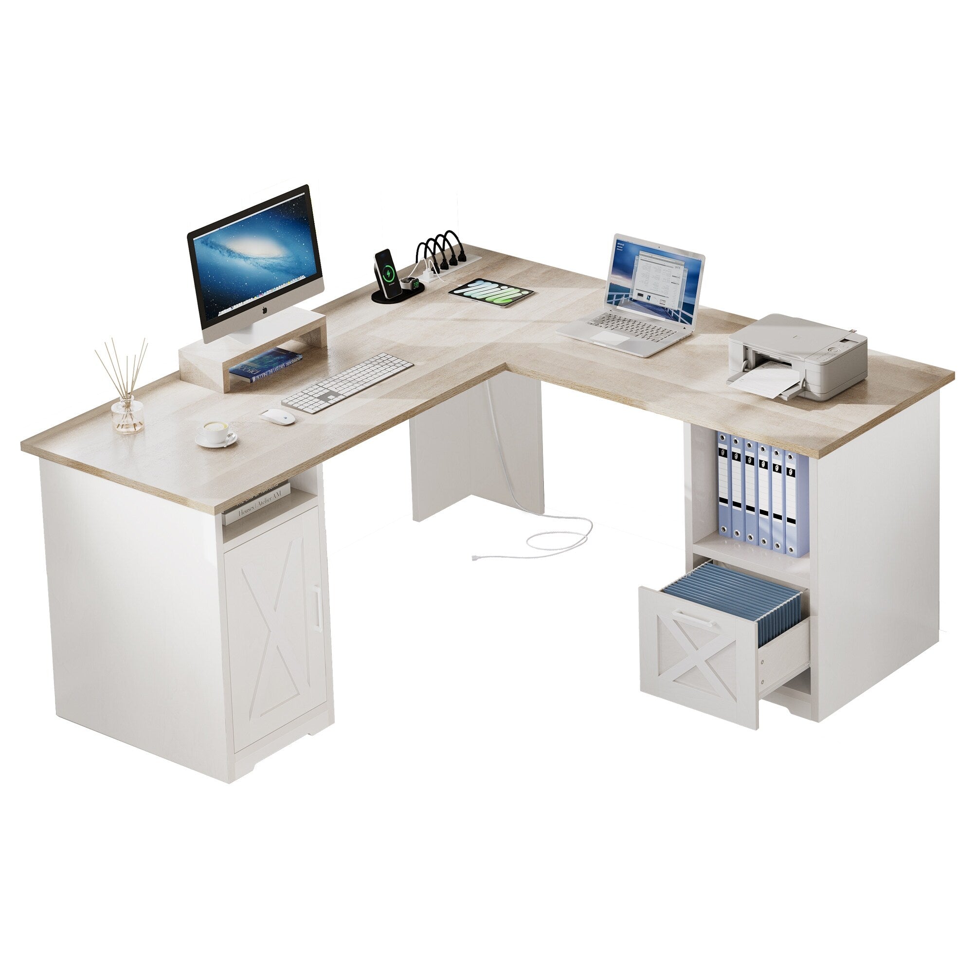 Bureau de jeu d'angle Moasis en L de 59 pouces avec support pour écran