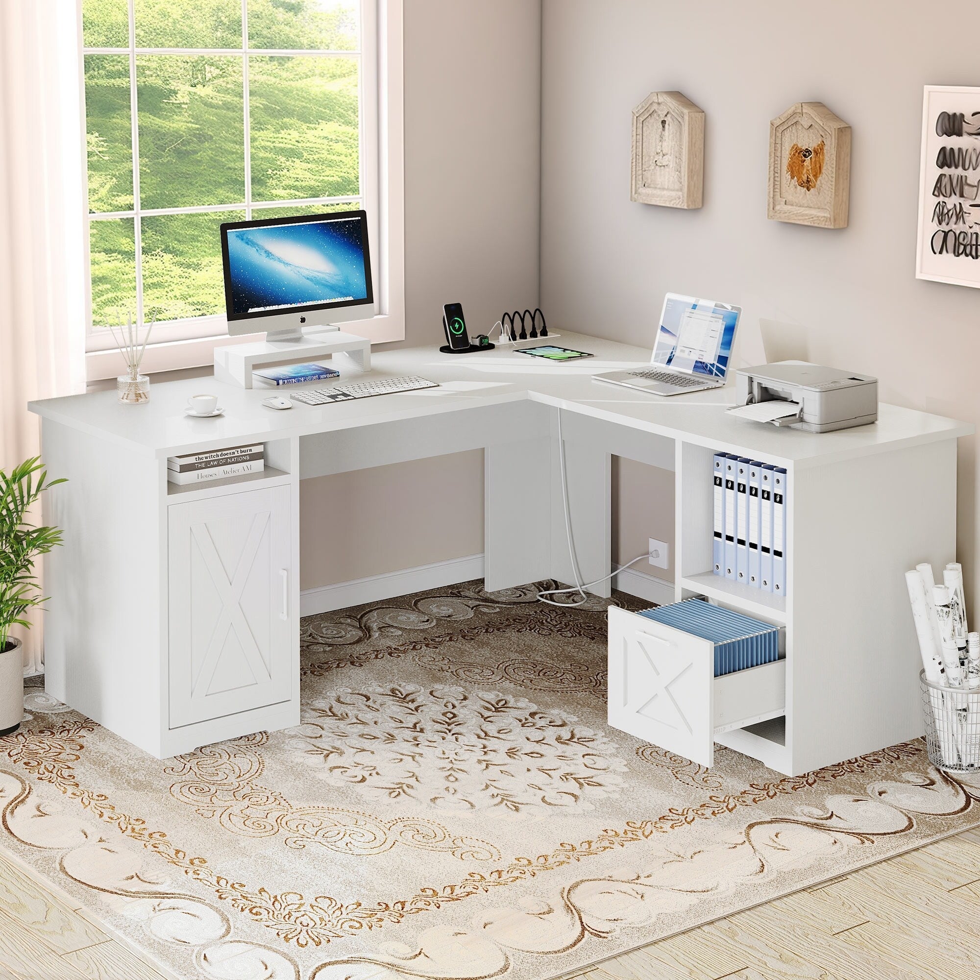 Bureau de jeu d'angle Moasis en L de 59 pouces avec support pour écran