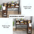 Bureau en L avec tiroir, bureau d'angle avec étagères de rangement et support d'écran, bureau PC rustique pour petits espaces