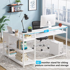 Bureau en L avec tiroir, bureau d'angle avec étagères de rangement et support d'écran, bureau PC rustique pour petits espaces