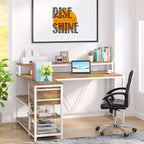 Bureau en L avec tiroir, bureau d'angle avec étagères de rangement et support d'écran, bureau PC rustique pour petits espaces