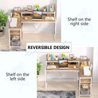 Bureau en L avec tiroir, bureau d'angle avec étagères de rangement et support d'écran, bureau PC rustique pour petits espaces
