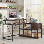 Bureau en L avec tiroir, bureau d'angle avec étagères de rangement et support d'écran, bureau PC rustique pour petits espaces