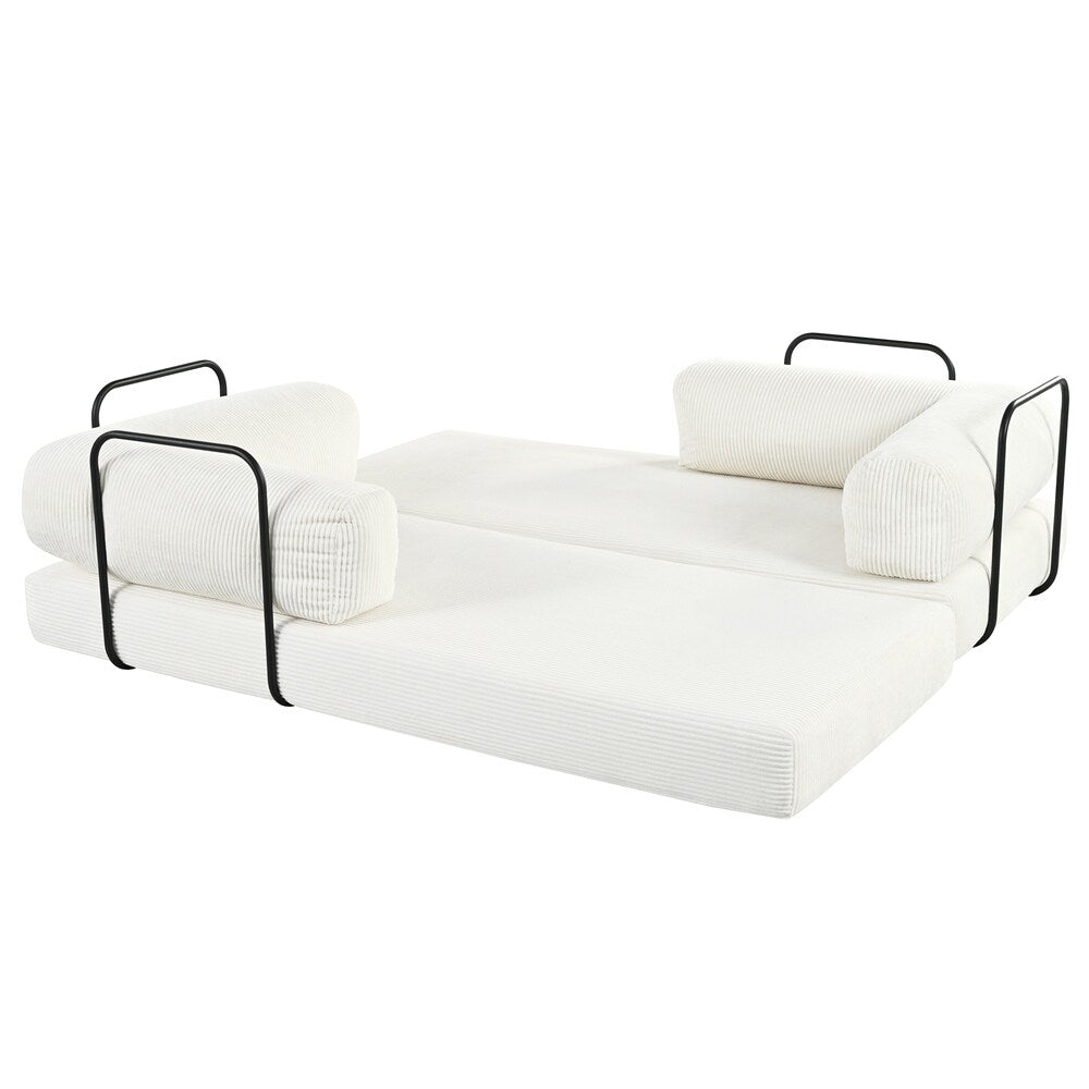 Canapé-lit modulaire en L en tissu velours côtelé