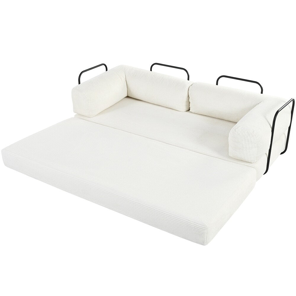 Canapé-lit modulaire en L en tissu velours côtelé