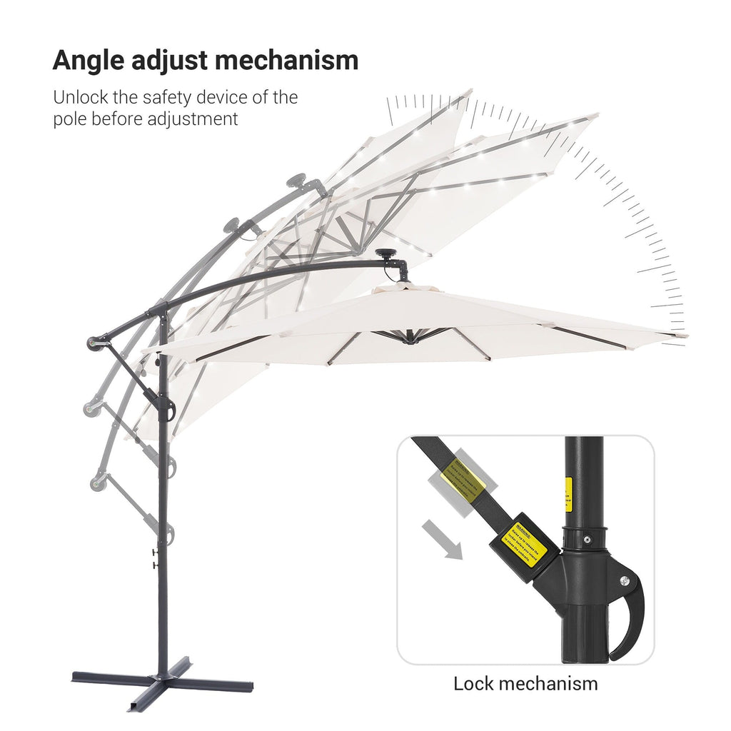 Parasol de terrasse déporté à LED LIVOOSUN de 10 pieds avec base croisée