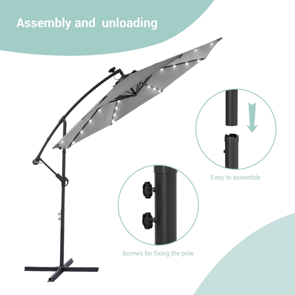 Parasol de terrasse déporté à LED LIVOOSUN de 10 pieds avec base croisée