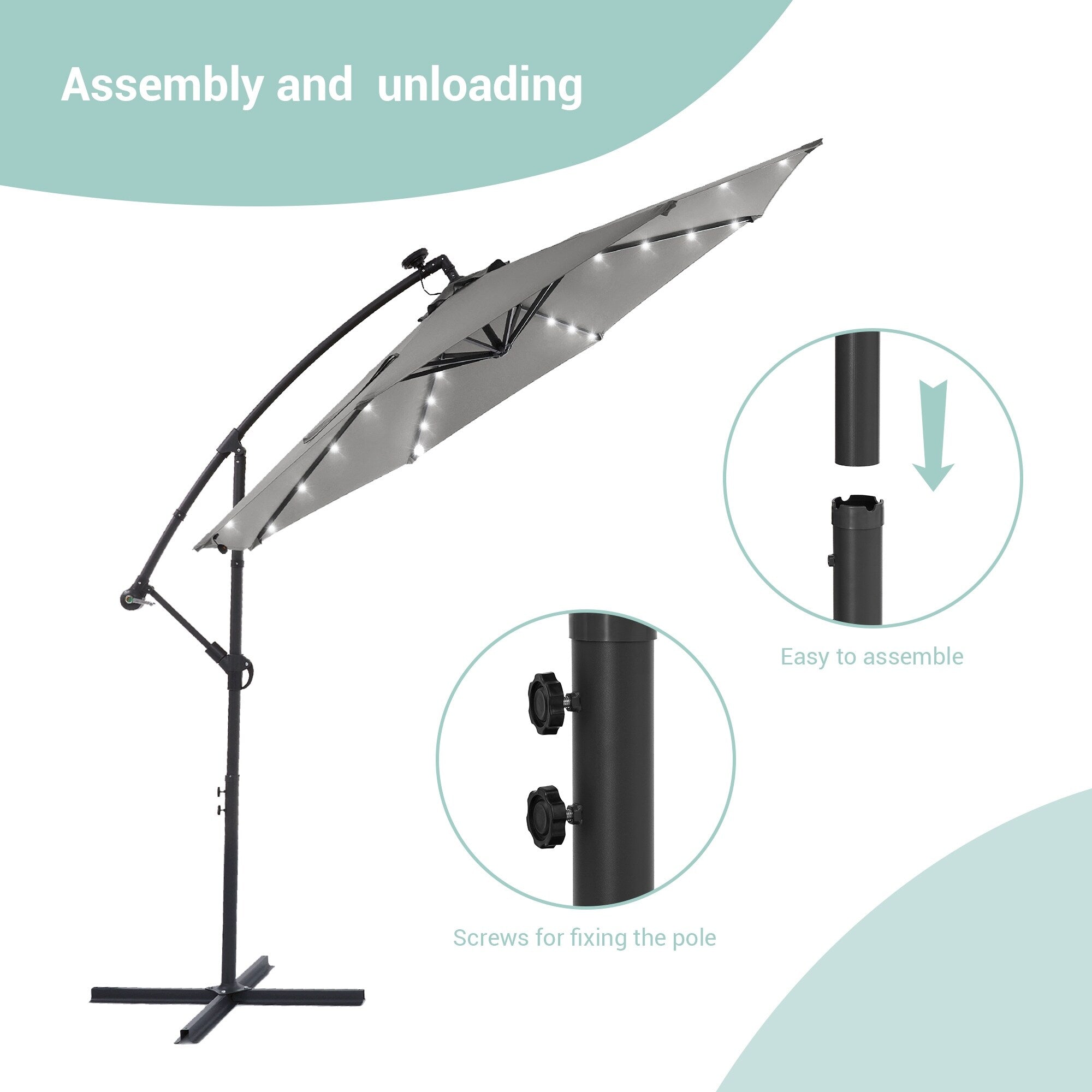 Parasol de terrasse déporté à LED LIVOOSUN de 10 pieds avec base croisée