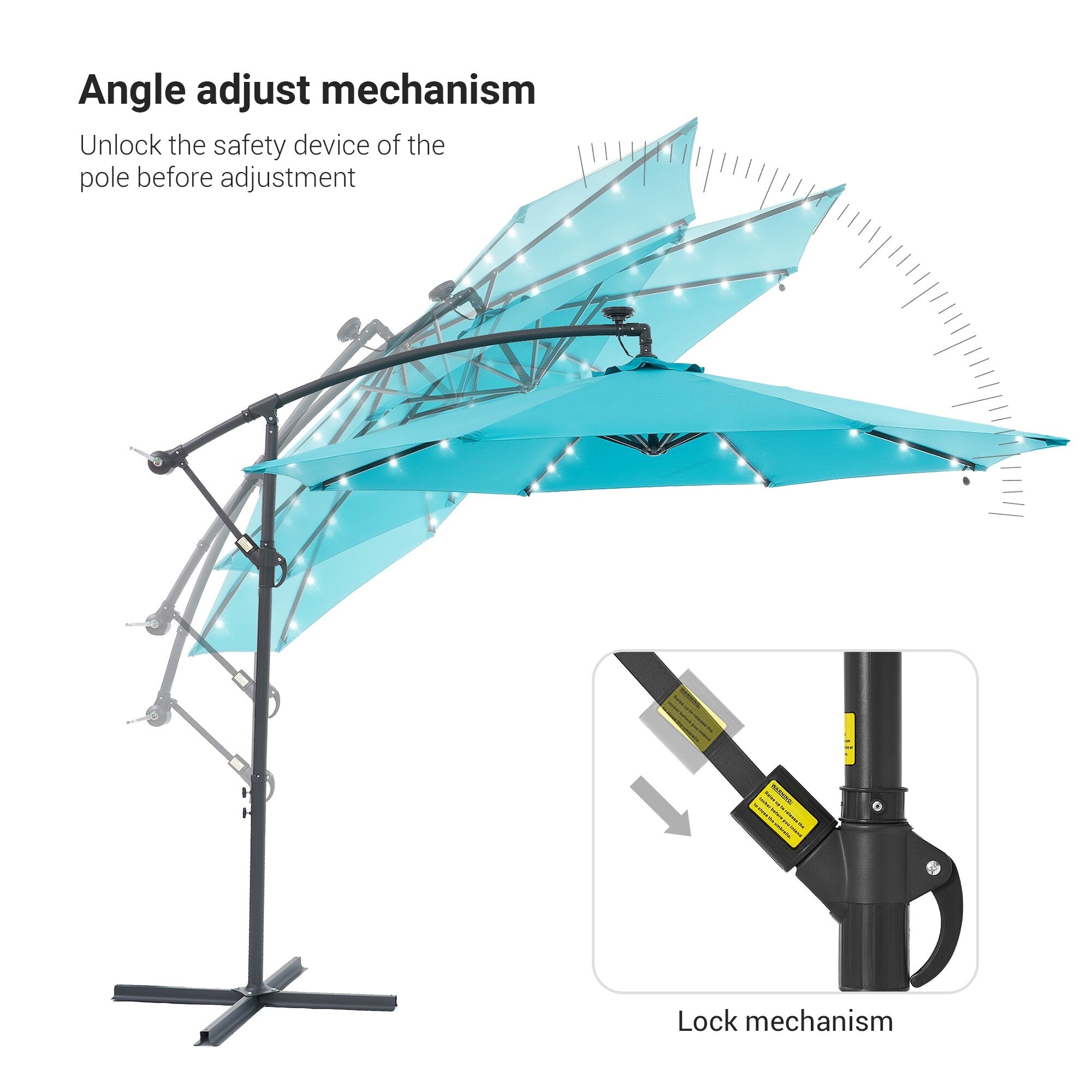Parasol de terrasse déporté à LED LIVOOSUN de 10 pieds avec base croisée