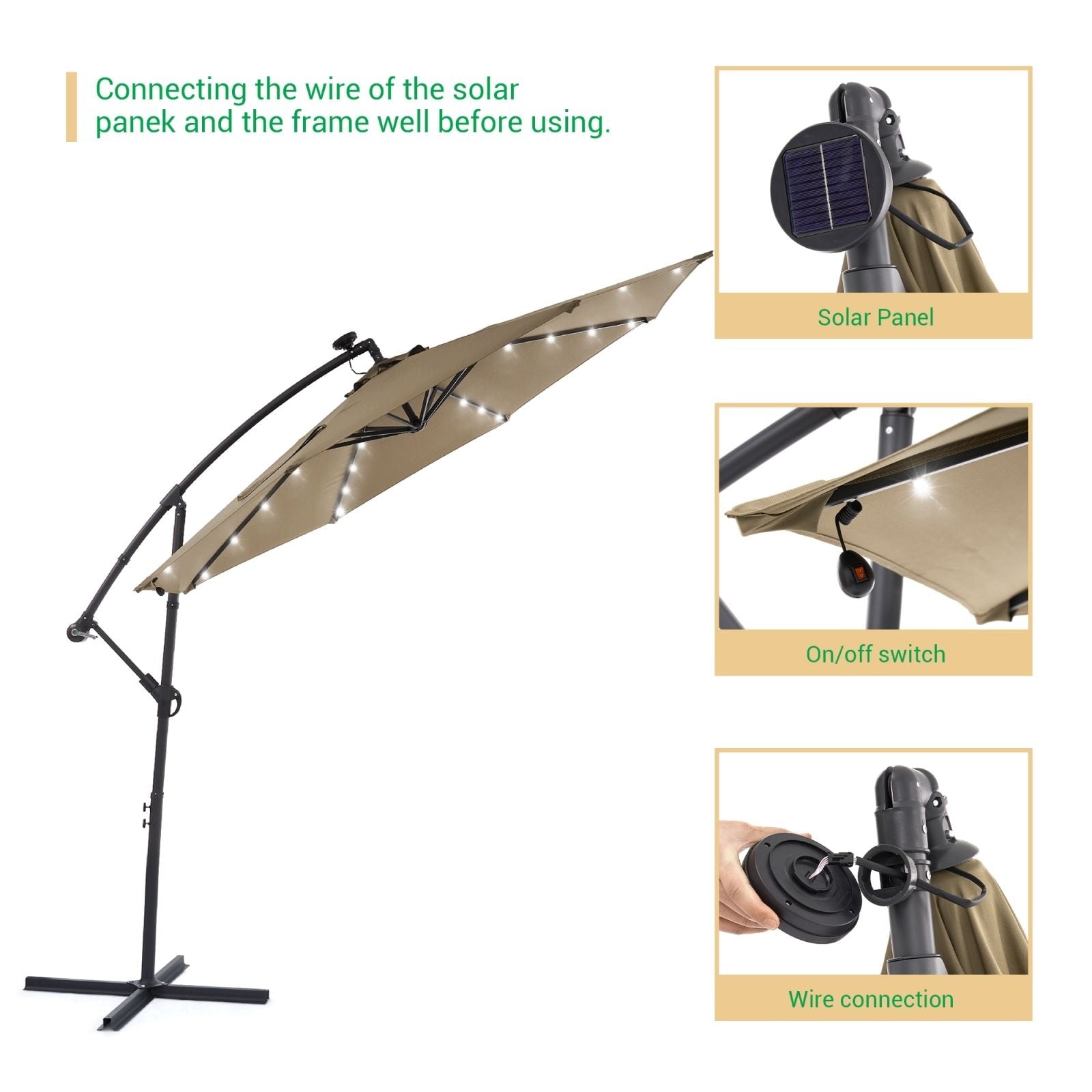 Parasol de terrasse déporté à LED LIVOOSUN de 10 pieds avec base croisée