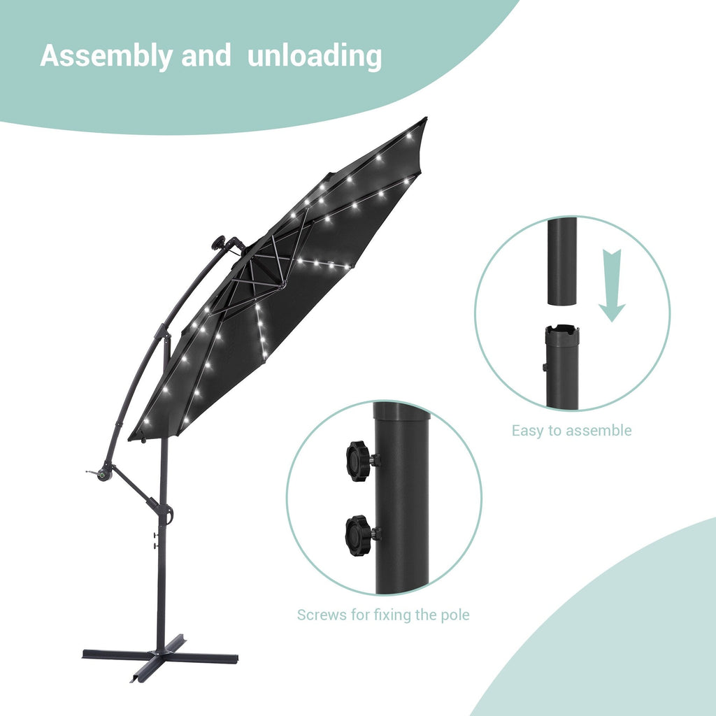 Parasol de terrasse déporté à LED LIVOOSUN de 10 pieds avec base croisée
