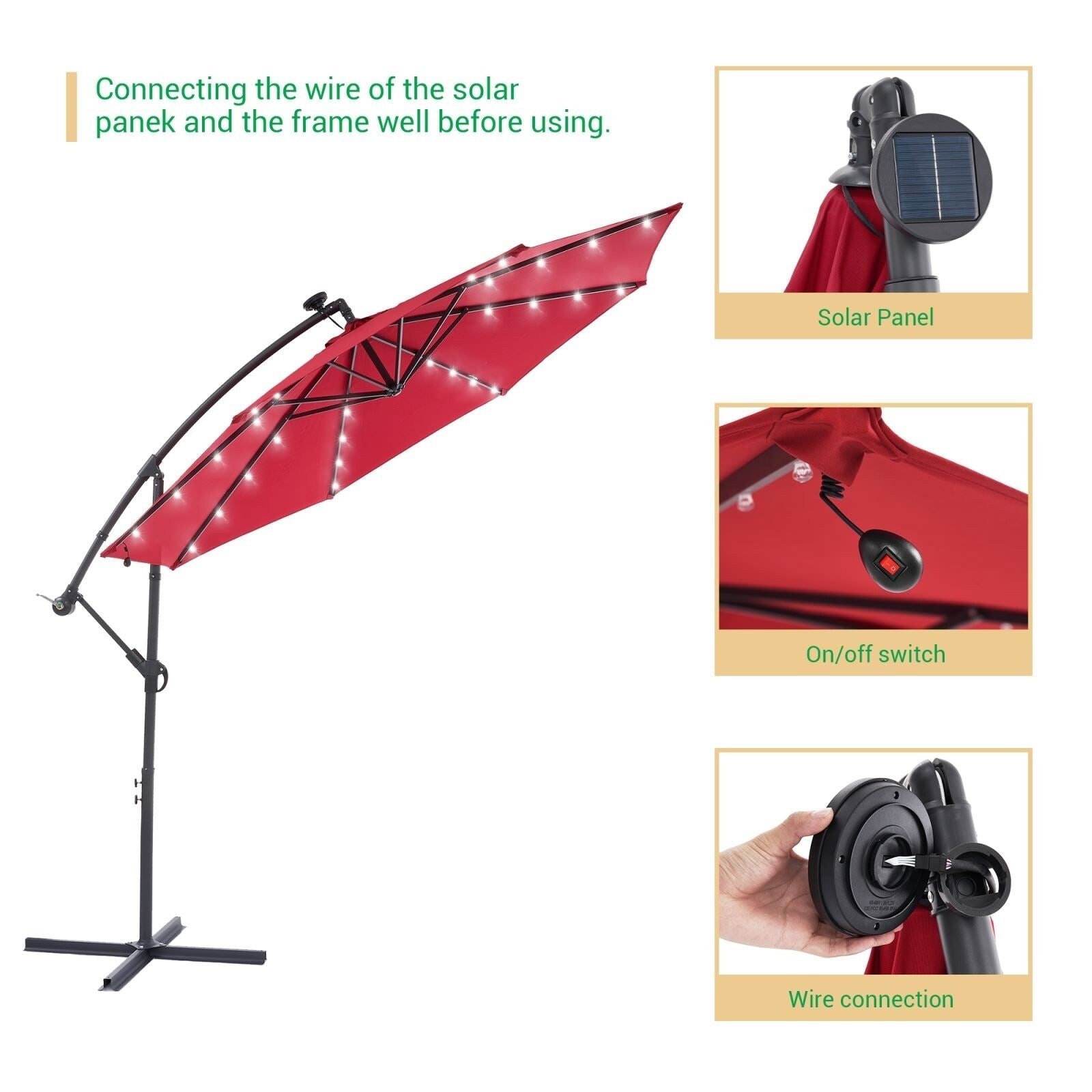 Parasol de terrasse déporté à LED LIVOOSUN de 10 pieds avec base croisée