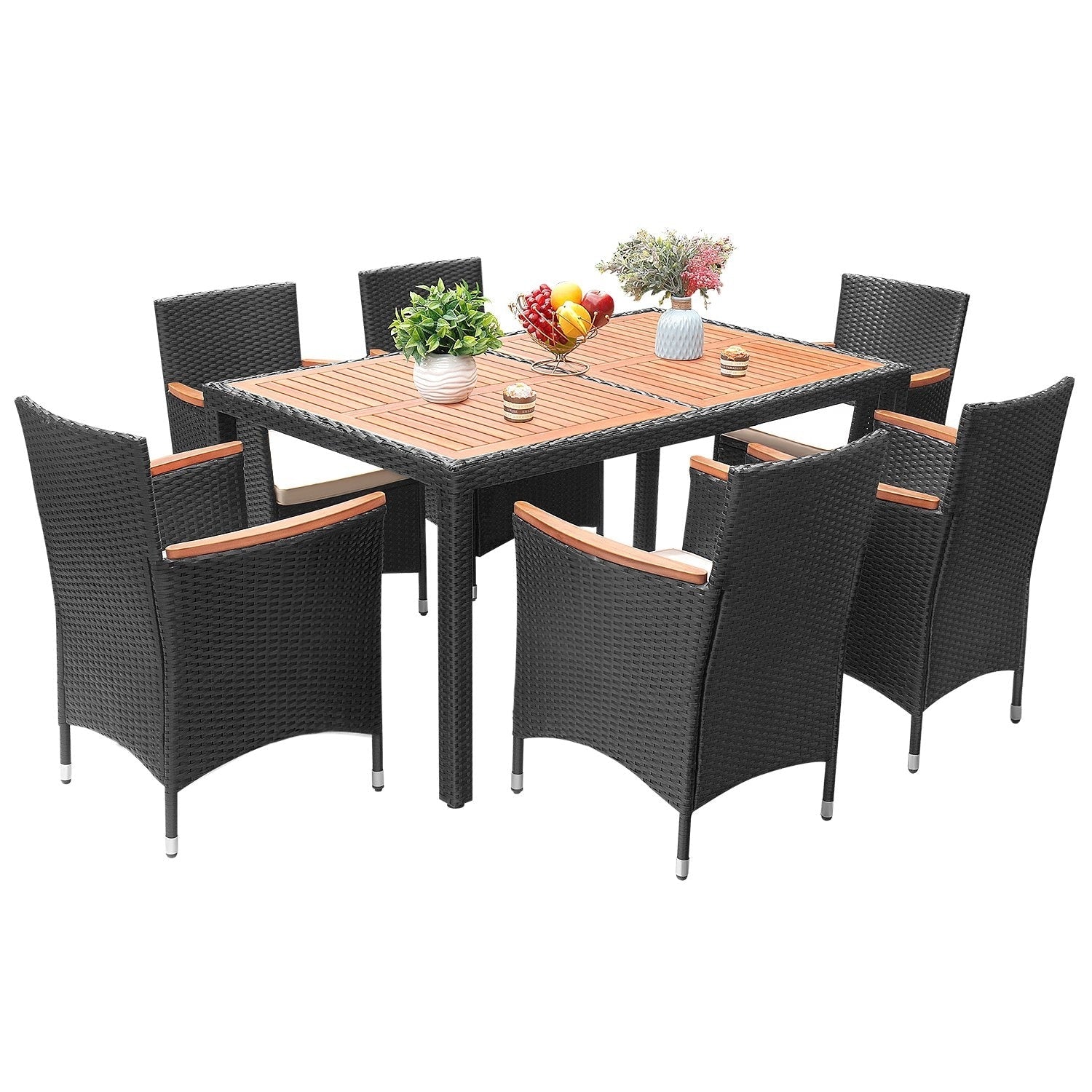 Ensemble de salle à manger d'extérieur Lacoo PE en osier et bois d'acacia
