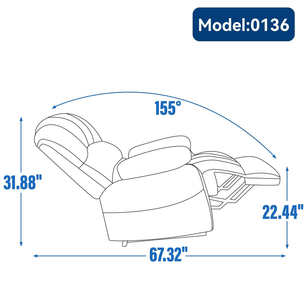Grand fauteuil inclinable manuel pour adulte, canapé inclinable simple en tissu confortable, fauteuil inclinable rembourré pour salon