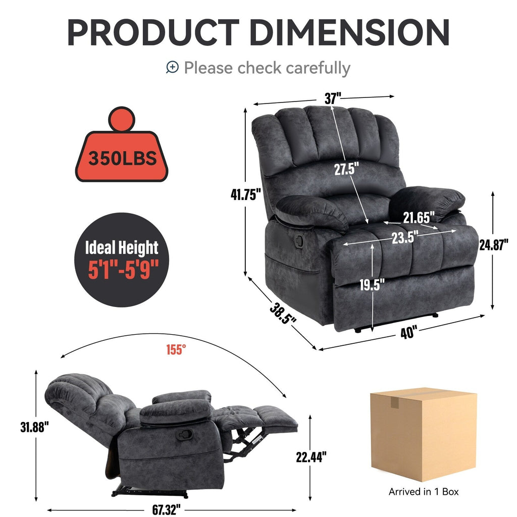 Grand fauteuil inclinable manuel pour adulte, canapé inclinable simple en tissu confortable, fauteuil inclinable rembourré pour salon